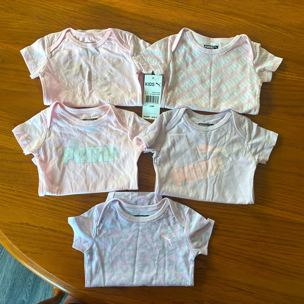 NWT Lot of 5 Puma Baby Pink/Lavender Onesies 3-6 mo